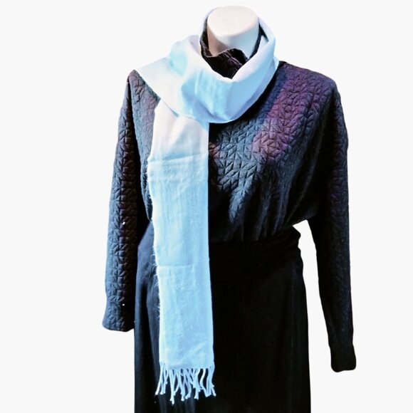 Light Blue Scarf Fringe Edges Soft Lightweight - Picture 2 of 6